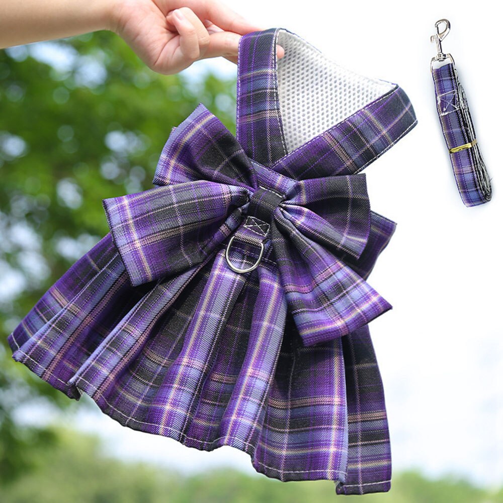 Plaid Skirt Dog Harness with Bowknot