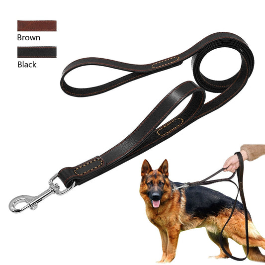 Leather Dog Leash with Double Handles