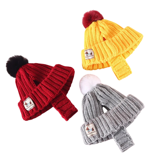 Knitted Hat with Plush Ball
