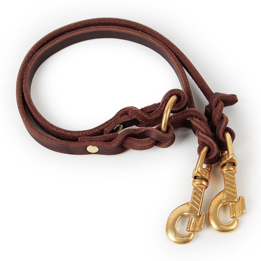 Leather Double Dog Leash Coupler | No Tangle