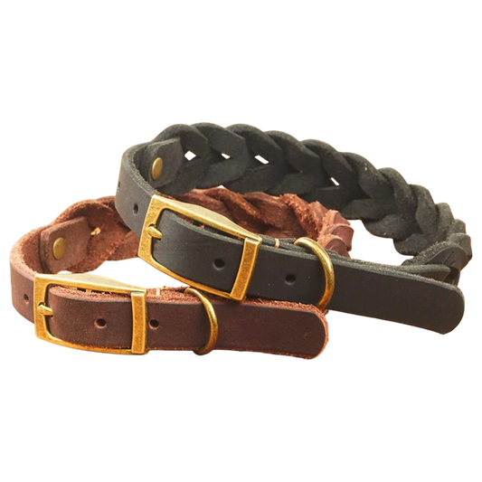 Real Leather Woven Dog Collar
