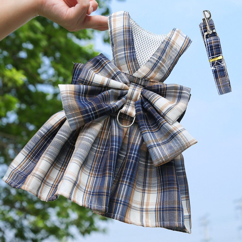 Plaid Skirt Dog Harness with Bowknot