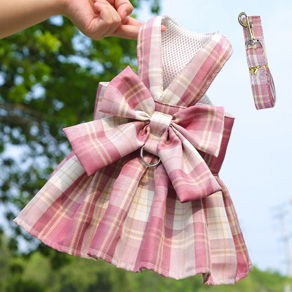 Plaid Skirt Dog Harness with Bowknot