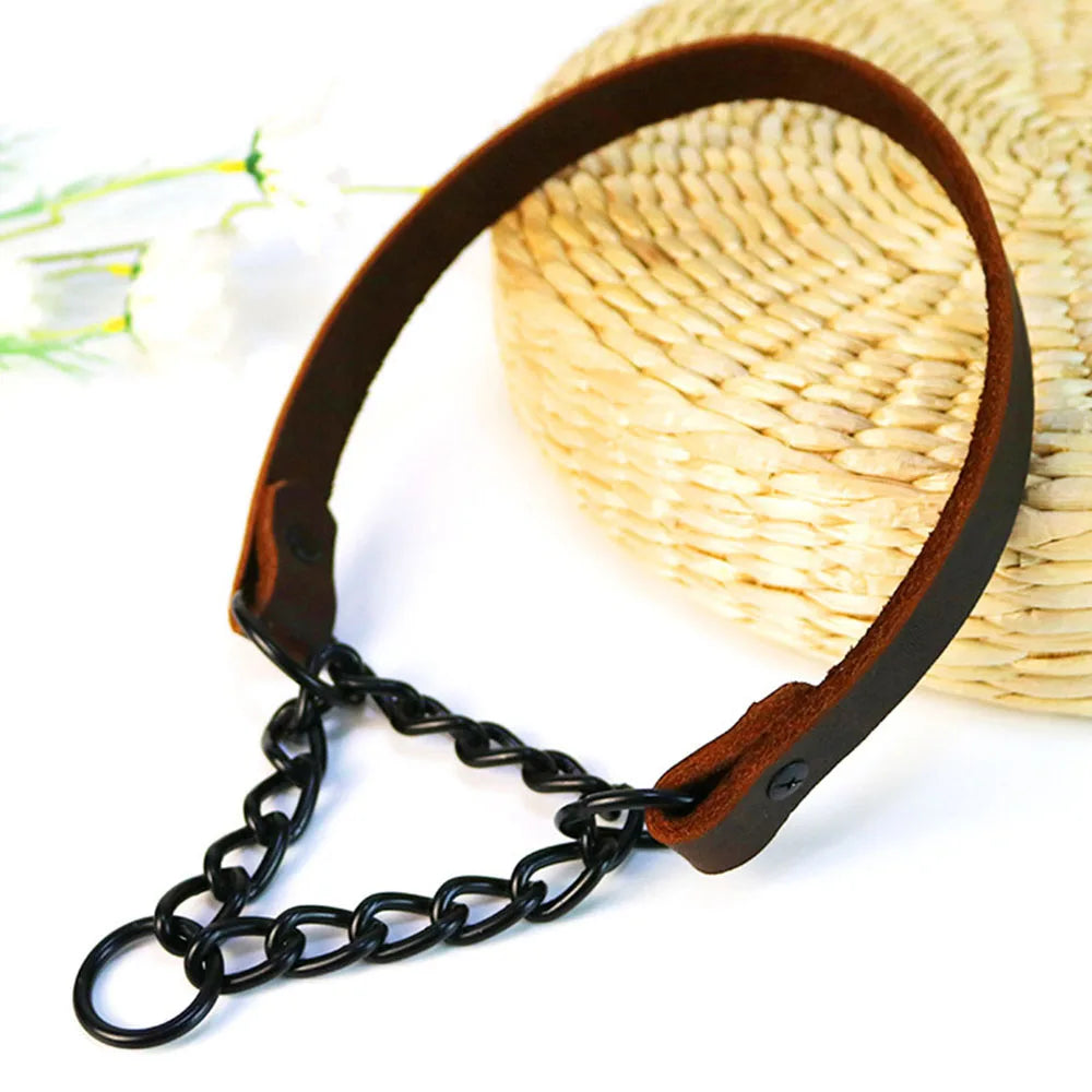 No Pull Leather Martingale Dog Collar