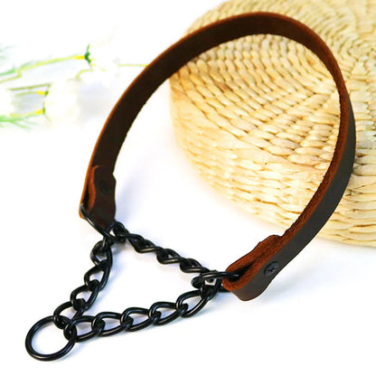No Pull Leather Martingale Dog Collar