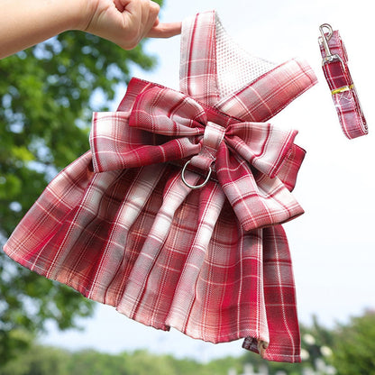 Plaid Skirt Dog Harness with Bowknot