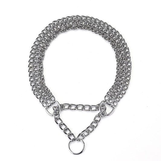 Three Row Chain Dog Choker Collar