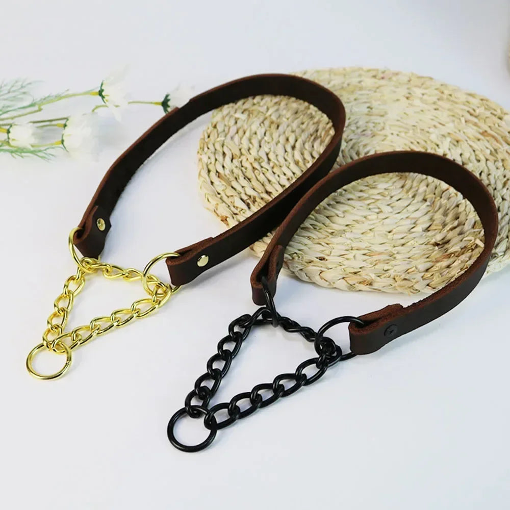 No Pull Leather Martingale Dog Collar