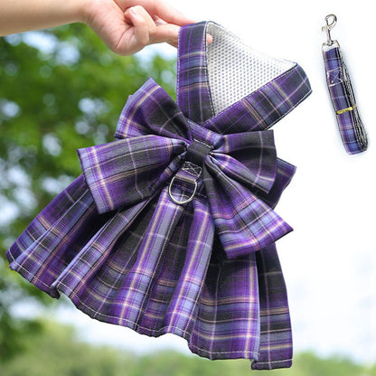Plaid Skirt Dog Harness with Bowknot