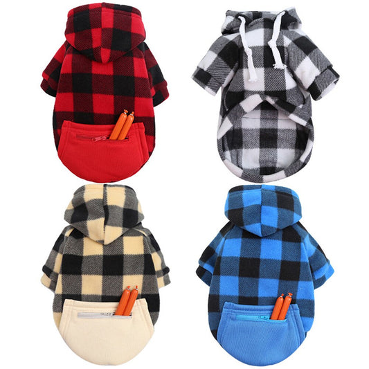 Winter Warm Dog Hoodie Coat | Plaid Print