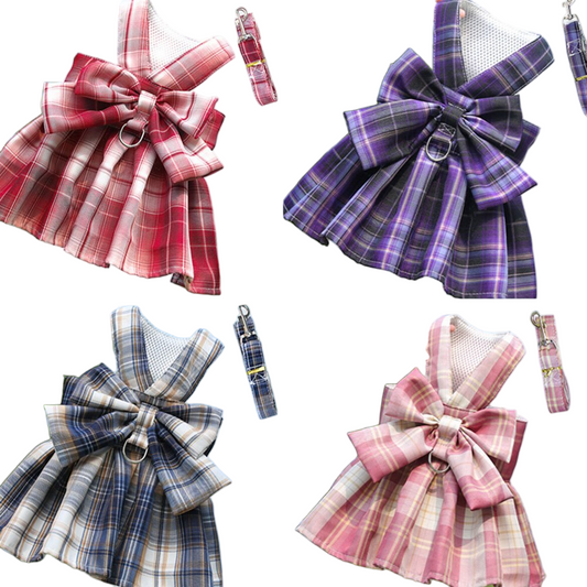 Plaid Skirt Dog Harness with Bowknot