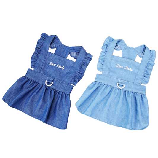 Denim Dog Dress with Harness Hole