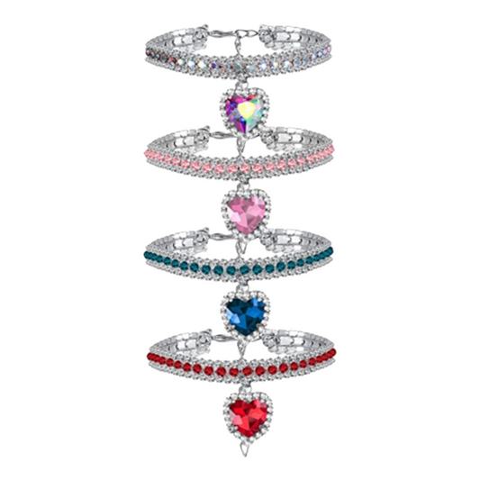 Rhinestone Cat Necklace with Heart Pendant